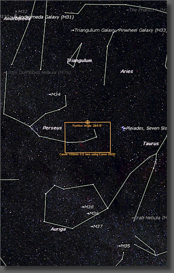 Map showing location and framing of NGC 1499