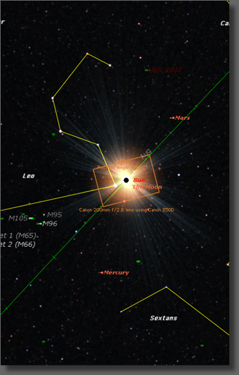 Map showing the location of the eclipse