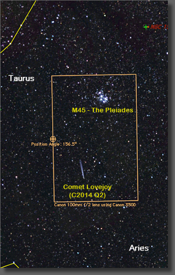 Map showing region near M45 including Comet Lovejoy