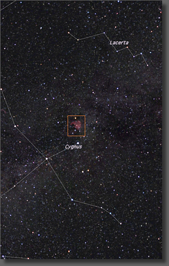 Map showing location and framing of NGC 7000